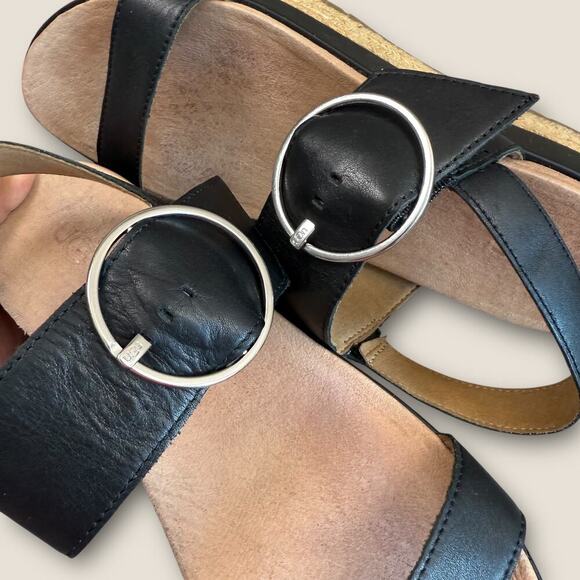 UGG Leather Ankle Strap Platform Espadrille Sandals Women Size 9.5 April Black - Picture 7 of 12